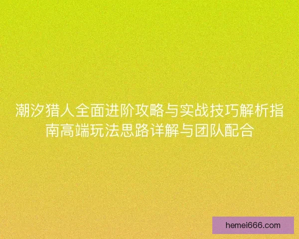 潮汐猎人全面进阶攻略与实战技巧解析指南高端玩法思路详解与团队配合